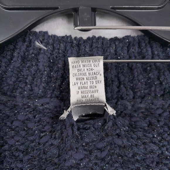 Chicos Sweater Womens 2 Large Blue V Neck Boucle Metallic Knit Pullover Textured - Picture 5 of 12